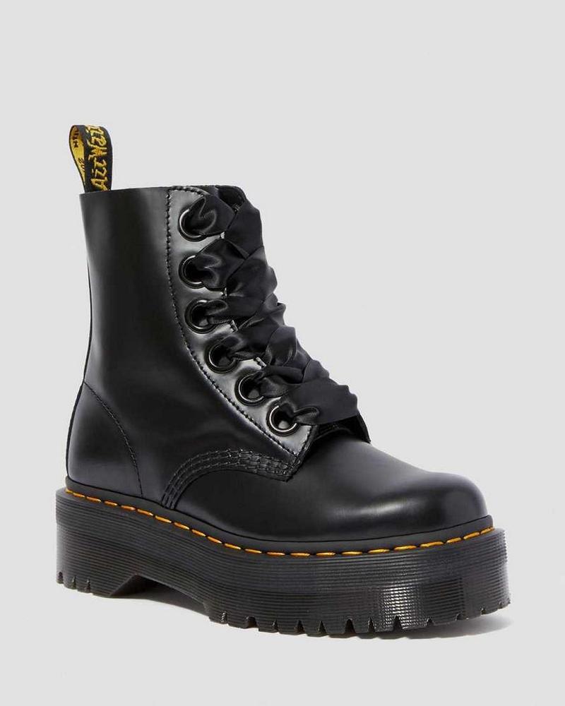 Women\'s Dr Martens Molly Leather Platform Boots Black | AU 250VRW